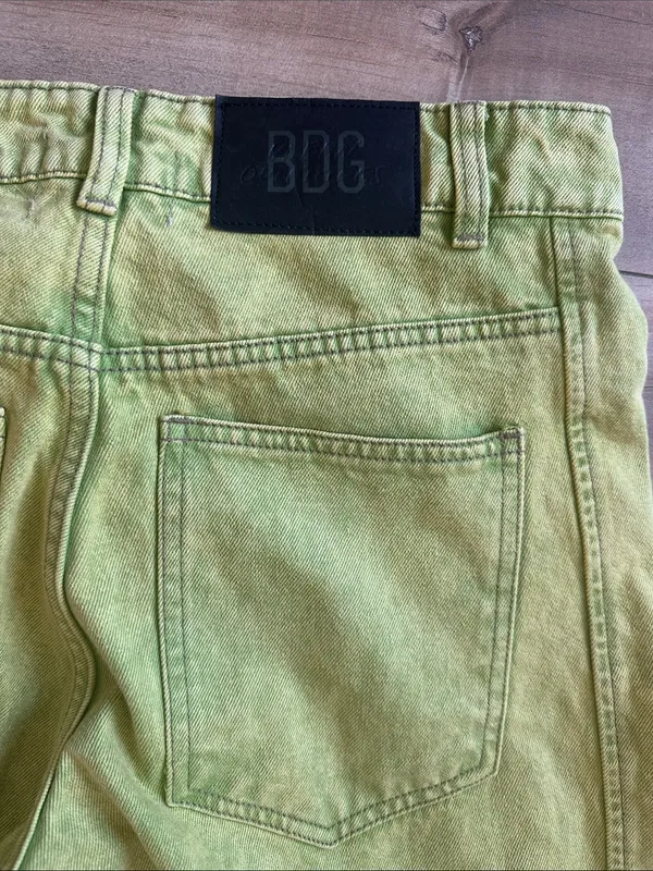 Urban Outfitters BDG Women's Green and Yellow Wide Leg Barrel Jeans Sz 24 - Image 11