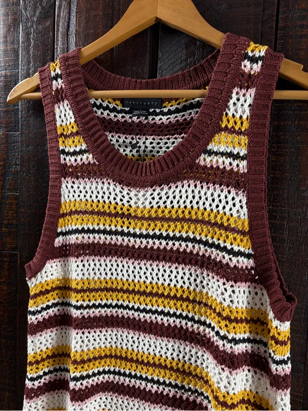 Sanctuary striped crochet knit sweater vest NWT Large - Image 4