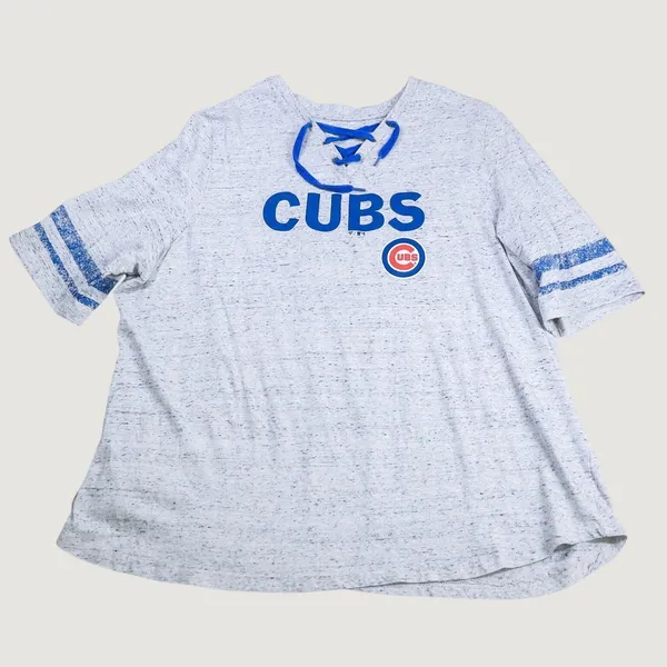 Fanatics Chicago Cubs T-Shirt Women 4X Grey Lace Up Neck Short Sleeve MLB Jersey - Image 8