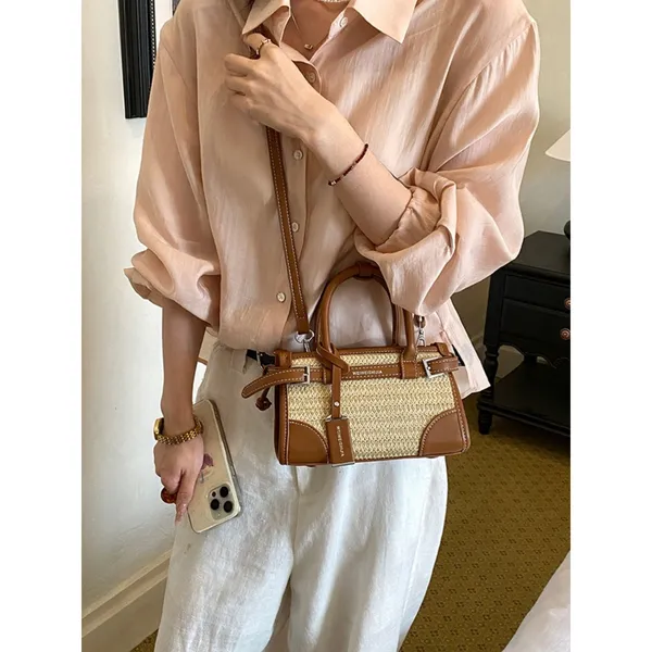 Chic Carryalls Leather Trim Woven Crossbody Bag - Image 5