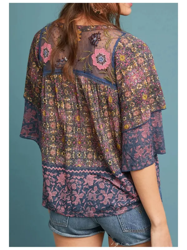 Anthropologie Postmark Embroidered Henley Top Women's M Boho Chic‎ - Image 12