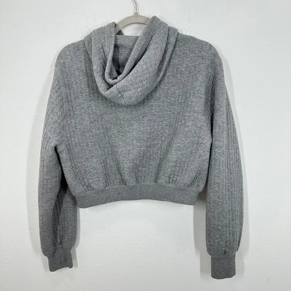 Aerie OFFLINE Quilted Cropped Hoodie Gray‎ Thumbhole Long Sleeve Size Small - Image 8
