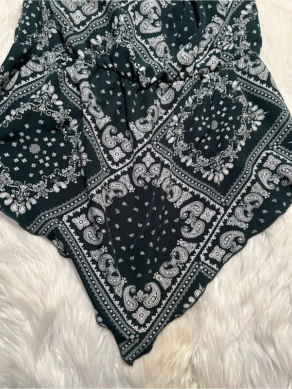Women's Paisley Print Tube Top Handkerchief Dark Green White Stretch Elastic - Image 4