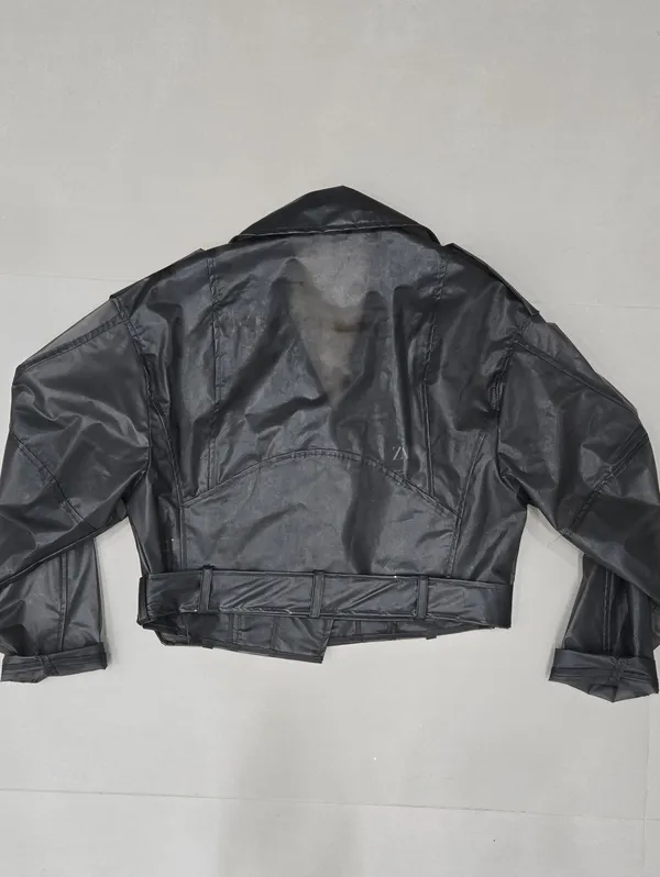 Zara Black Translucent Leather-Effect Bomber Varsity Jacket Size XS - Image 2