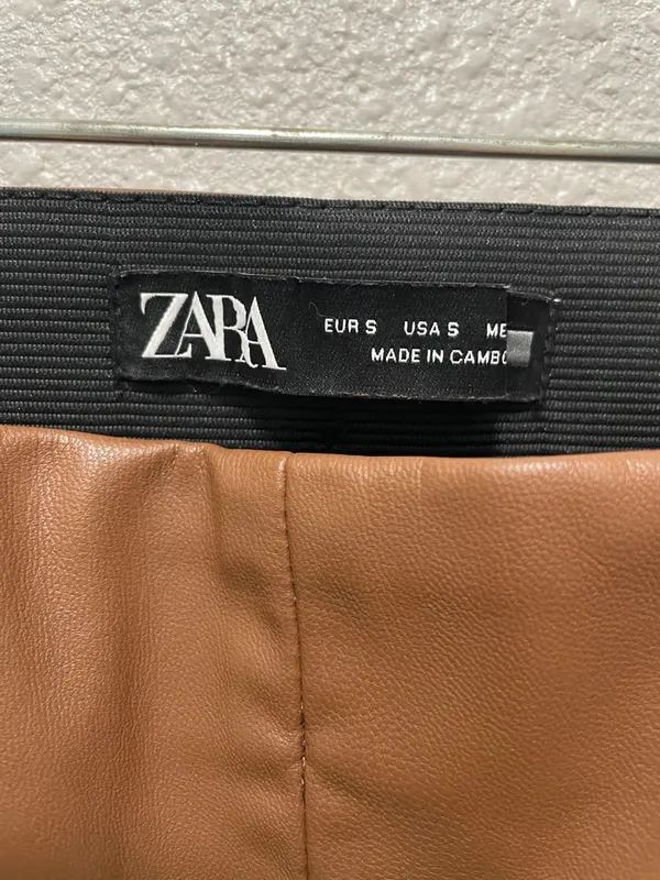 Zara Womens High Waist Faux Leather Leggings Small Ankle Length Brown - Image 5