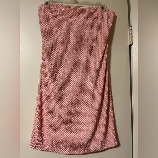 NWT ALICE + OLIVIA Leia strapless beaded mesh mini dress Pastel Pink 12 - Image 5