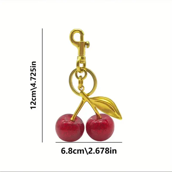 Red Sparkle Cherry Bag Charm Keychain Gold Tone Purse Accessory NWT - Image 4