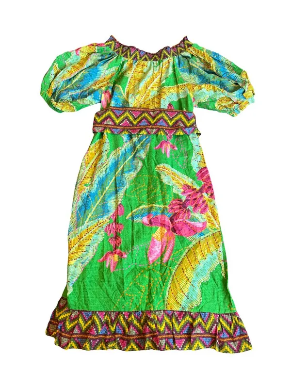 Farm Rio Banana Leaves Off-the-Shoulder Midi Dress Bright Colorful Size Small - Image 11