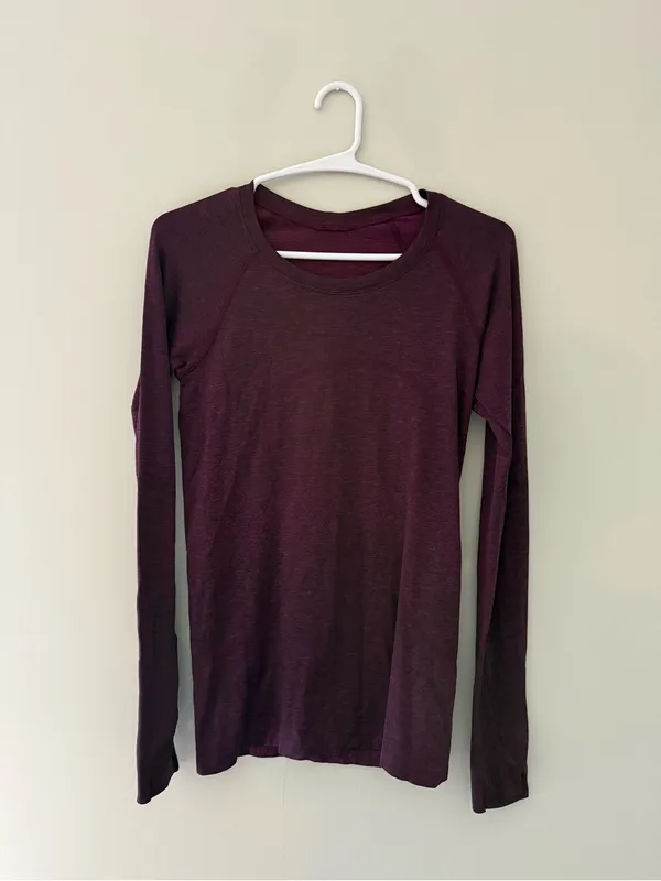 Lululemon Swiftly Tech Long Sleeve Running Top Burgundy Size 6 - Image 3