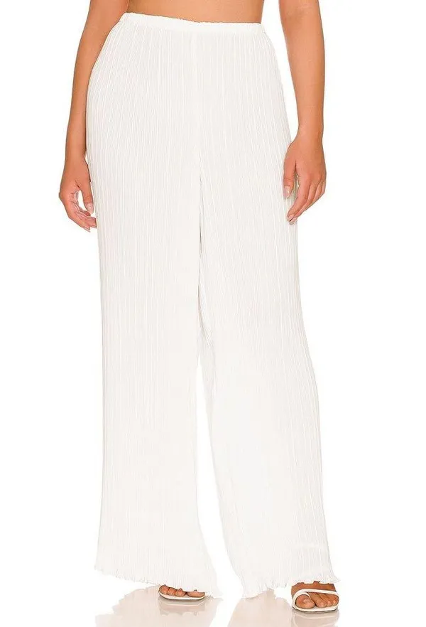 Good American White Plisse Georgette Wide Leg Pleated Pants 3/4 (US L/Xl) NWT - Image 2