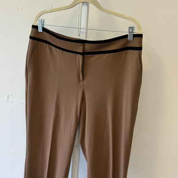 Ann‎ Taylor Women's Camel Brown Dress Pants Black Trim Straight Leg Sz 10 Career - Image 3
