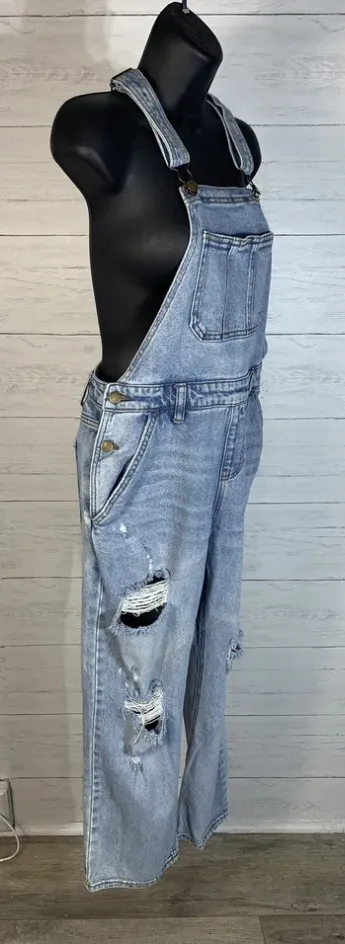 LOVE FIRE Distressed Denim Overalls XS womens - Image 3
