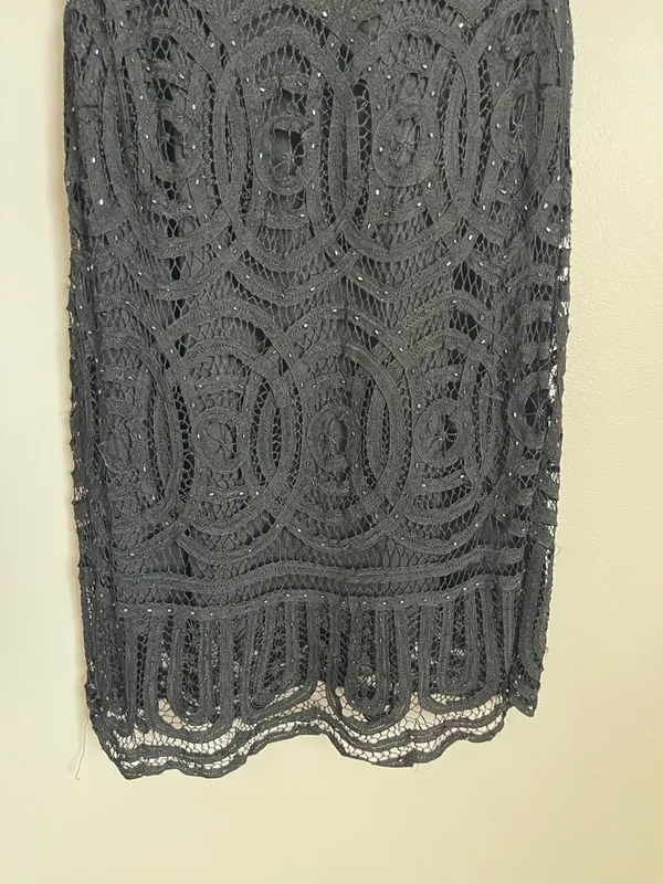 CACHE | Black Beaded Lace Midi Dress Sz S - Image 4