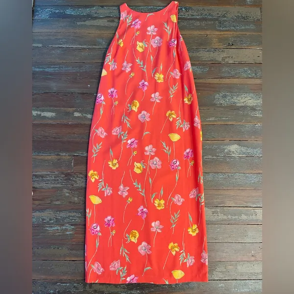 Vintage Plaza South Vibrant Floral Print Sleeveless Maxi Dress ~ Size 10💚🍄 - Image 7