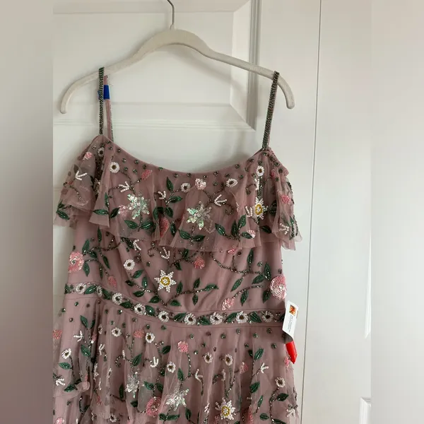 Mac Duggal 9069 Mauve‎ Off Shoulder Floral Embroidered Ruffle Tiered Gown NWT 10 - Image 10