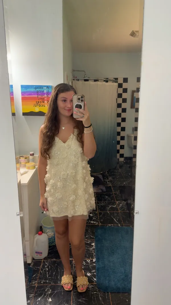 Lulus Jonesy Cream 3D Floral Sequin Mini Dress - Image 4