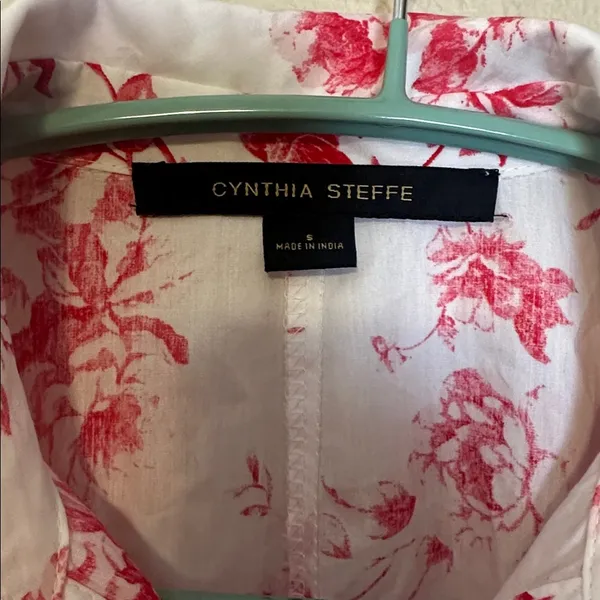 Cynthia Steffe Shirt Dress White Red Floral ‎ Butterfly Print Size Small - Image 4