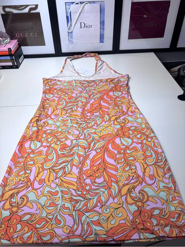 VILA Halter Midi Dress in Orange, Pink & Yellow Swirl Print NWT Size EU M - Image 11