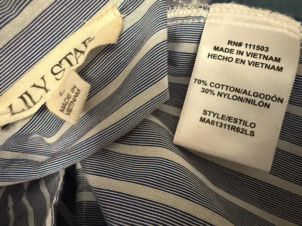 Lily Star Blue and White Striped Button-Front Crop Shirt size L - Image 10