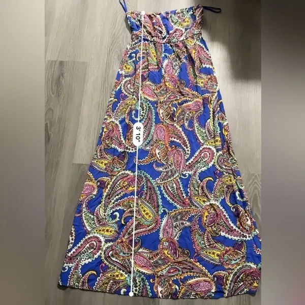Banana Republic Factory Blue & Pink Multi Paisley Print Strapless Maxi Dress‎ 4 - Image 9
