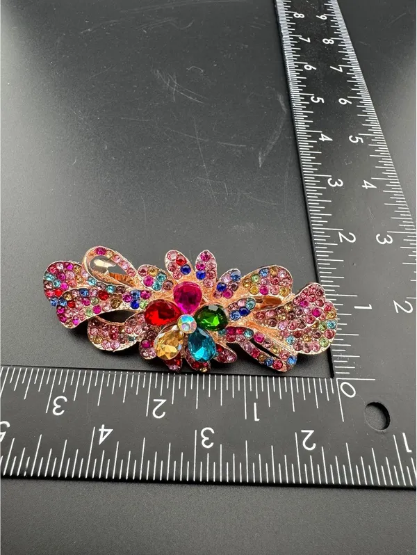 Multicolor Rhinestone Flower Hair Clip Barrette - Image 3