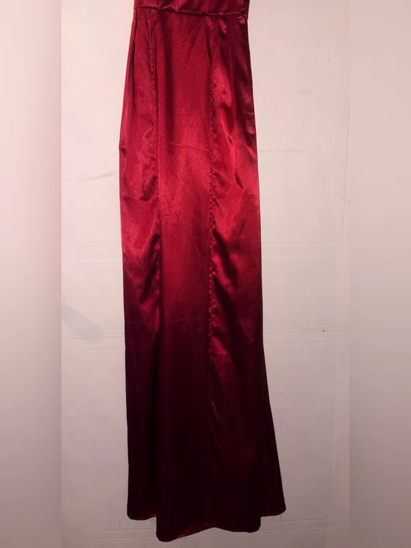 Lucy in the Sky Red Satin Maxi Dress - Image 3