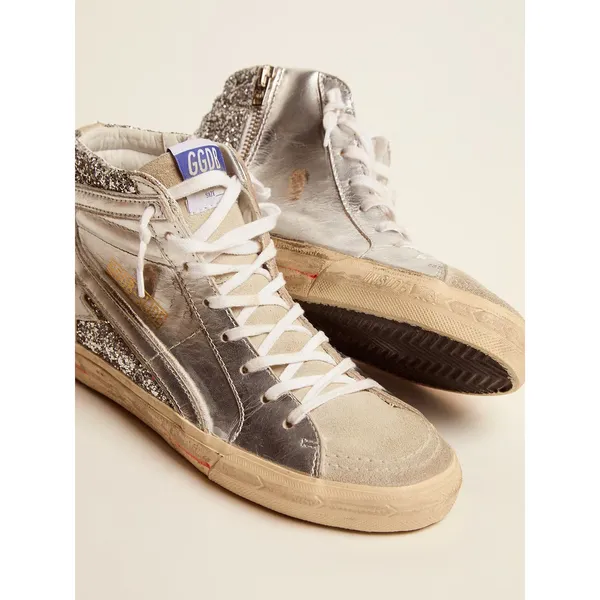 Golden Goose Slide with‎ Laminated Leather Upper and Silver Glitter Size 36 - Image 3