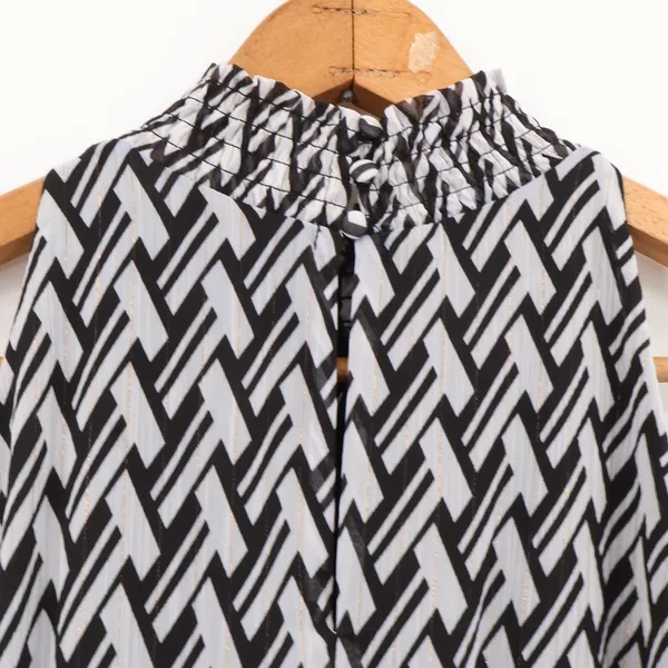 Sam Edelman Geo Mock‎ Neck Smock Waist Midi Dress Womens Size 4 Black White NWT - Image 10