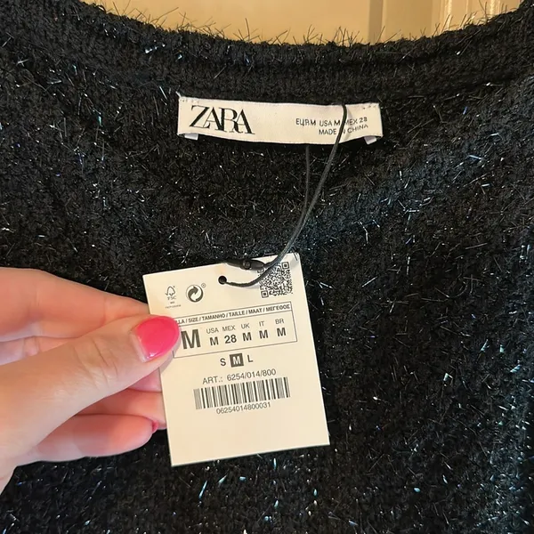 NWT Zara Thread Dress Black Medium Sparkle - Image 3