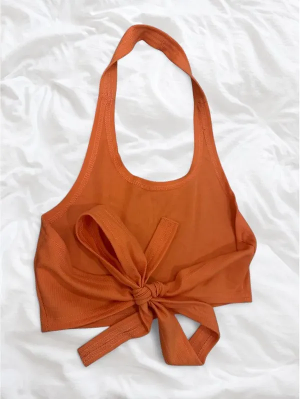 Orange Halter Tie Back Crop Top - Image 4