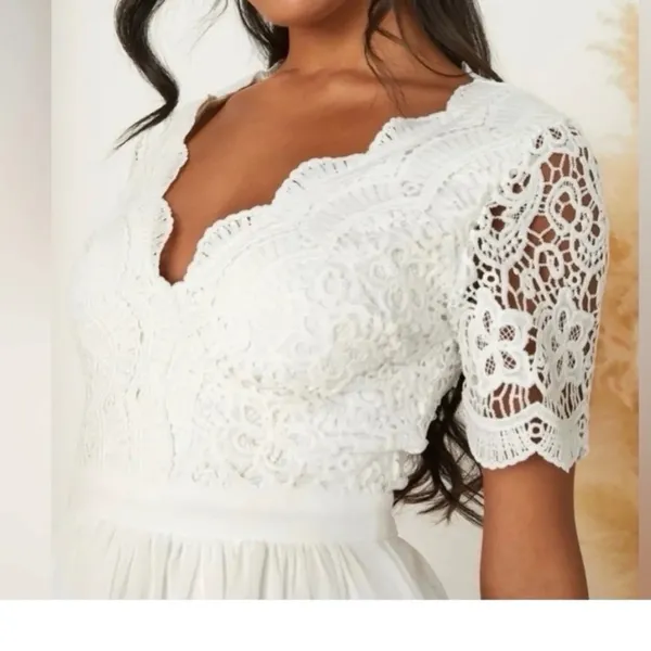 LuLus White Skater Dress V-Neck XL - Image 3