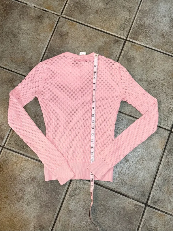 Frenchi Vintage Pastel Pink Pointelle Knit Button Up Cardigan Sz XS - Image 3