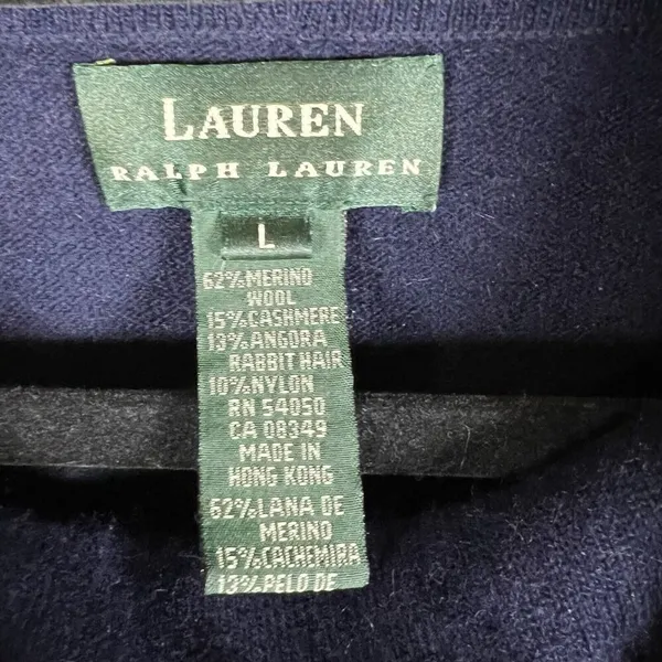 Lauren Ralph Lauren Merino Wool Cashmere Angora‎ Rabbit Sweater Size L Blue Soft - Image 5