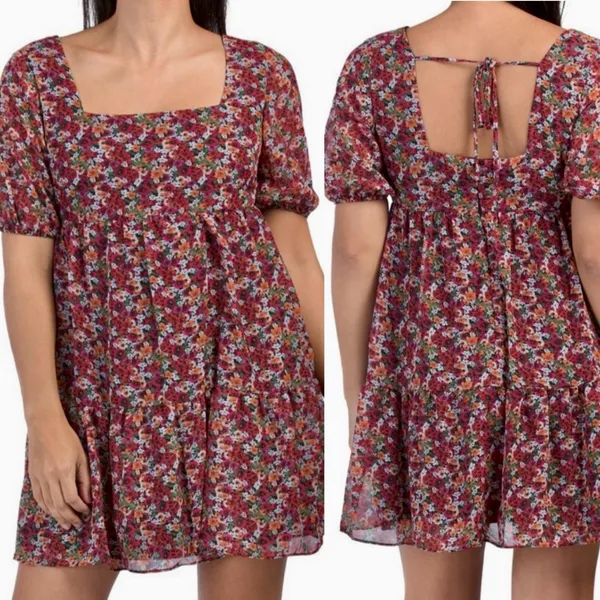 BCBGeneration NWT Floral‎ Babydoll Mini Dress Square Neck Puff Sleeve Size 2 - Image 2
