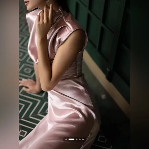 Fehaute XXL Pink Satin Midi Dress | Elegant Cowl Neck Sleeveless - Image 6
