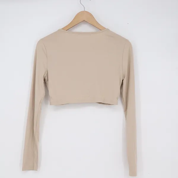 SHEIN Beige Twisted Front Long Sleeve Crop Top Sweetheart Neck Slim Fit Small - Image 4