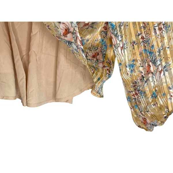 Mittoshop Gold Floral Boho Festival babydoll Long sleeve top Large‎ Metallic - Image 7