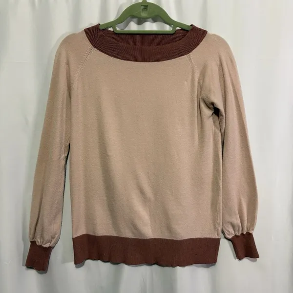 Bohme Colorblock Knit Sweater Women’s Small Blush Brown Balloon Sleeve Soft - Image 4
