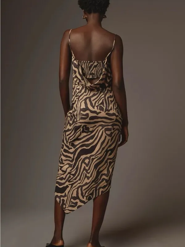 Anthropologie Tan and Black Zebra-Print Slip Midi Dress - Image 2