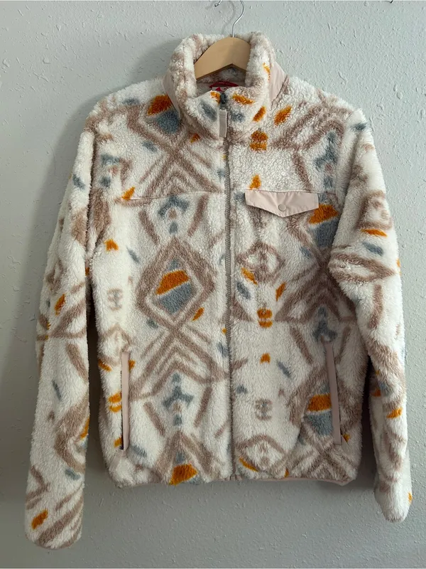 Gerry Cream Fleece Sherpa Jacket Geometric Accents Comfy Casual Neutral Fall - Image 2