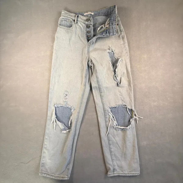 PacSun Womens High Rise Straight Distressed Light Wash Button Fly Jeans Size 24 - Image 3