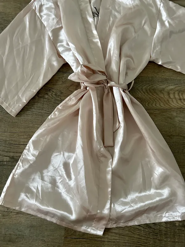 David's Bridal “Bridemaid” Champagne silky rob size L - Image 3