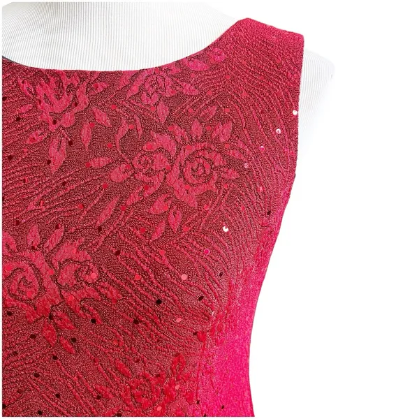 Connected Apparel Red Floral Sparkle Fit & Flare Mini Dress Size 6 Petite Y2K - Image 6