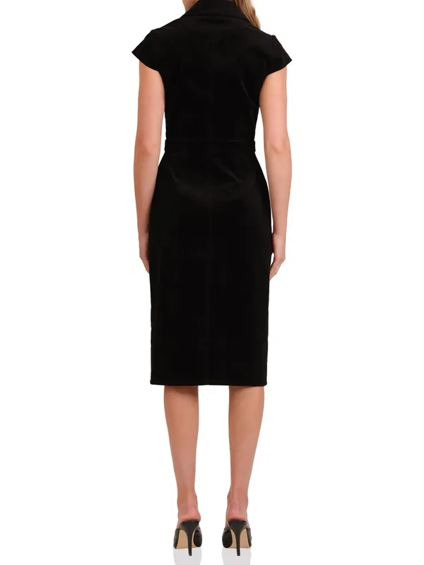 Avec Les Filles Women’s Black Corduroy Button Front Short Sleeve Midi Dress Sz 6 - Image 8