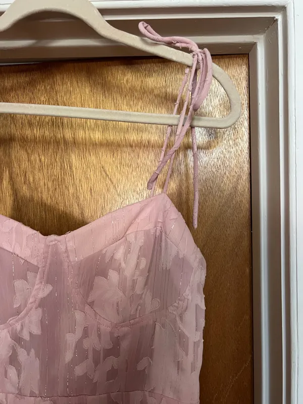 Lulus spaghetti strap pink floral textured dress - Image 3