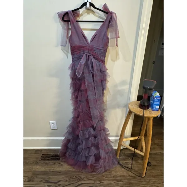 Jovani Gown Tiered Ruffle Mesh Size 4 Train One Of A Kind Romantic Prom Dress - Image 13