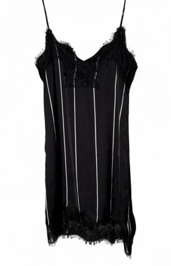 Mango Black and White Striped Lace Chemise - Image 6