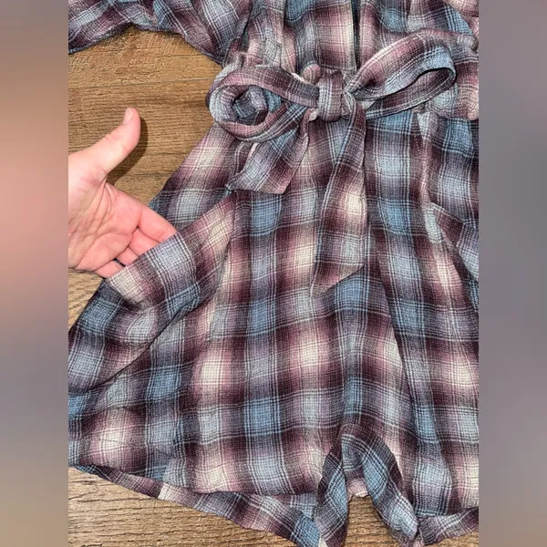 Free People Viscose Blend Before I Let Go Plaid Romper in Blue & Brown Tie Wasit - Image 9