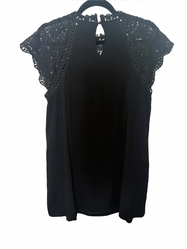 Entro Black Lace Crochet Yoke Mini Dress Whimsigoth Boho Romantic L - Image 3