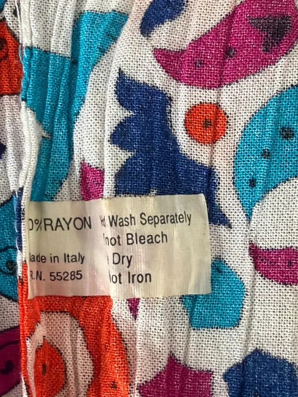 Vintage Abstract Print Rayon Scarf Made In Italy Crinkle Fabric Rolled Hem 82x10 - Image 4